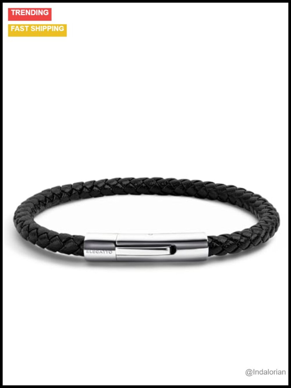 Braided Leather Bracelet with Sterling Silver Polished Stainless Steel Clasp